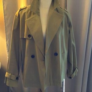 POPSUGAR Olive Denim DB Box Box Cut Trench Jacket